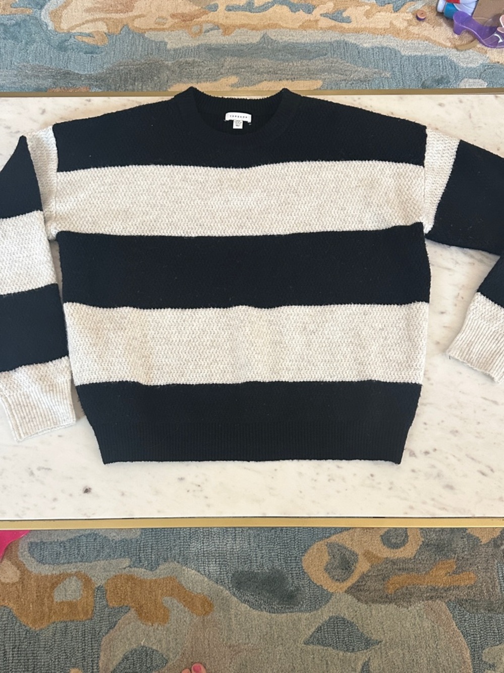 Topshop Black and Cream Striped Crewneck Sweater oversized fit NWOT
